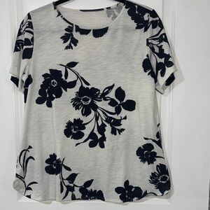 Van Heusen Navy and White Floral Women's Top -Large